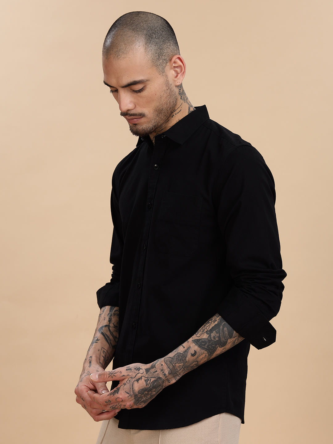Twill Black Cotton Casual Shirt