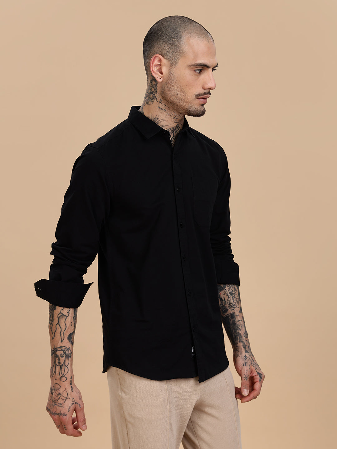Twill Black Cotton Casual Shirt