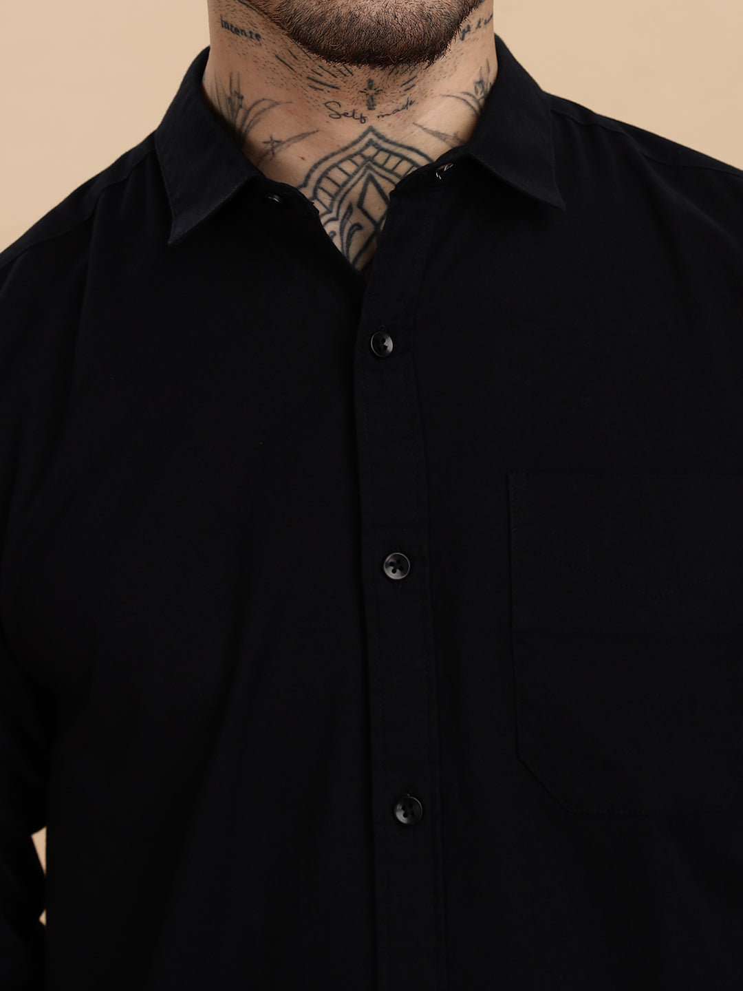 Twill Black Cotton Casual Shirt