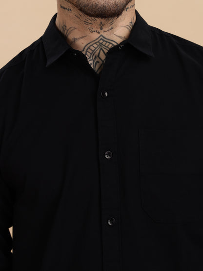 Twill Black Cotton Casual Shirt