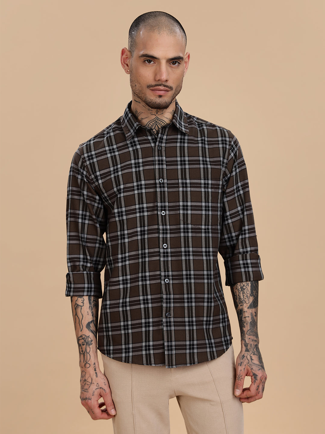 Oxford Brown Checks Cotton Shirt
