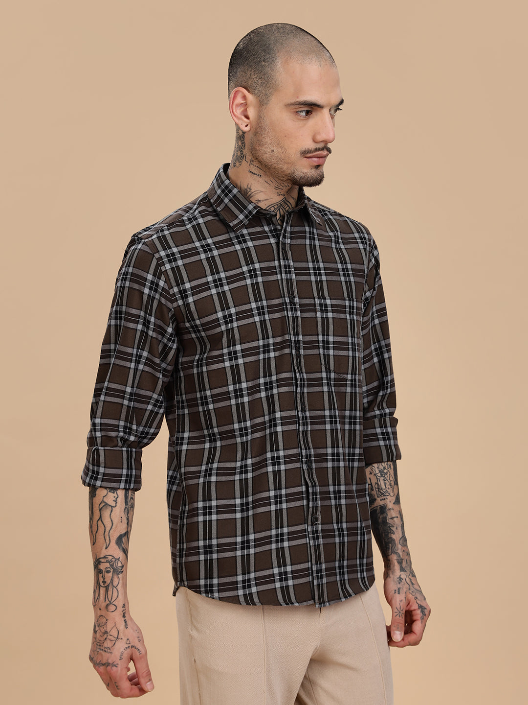 Oxford Brown Checks Cotton Shirt