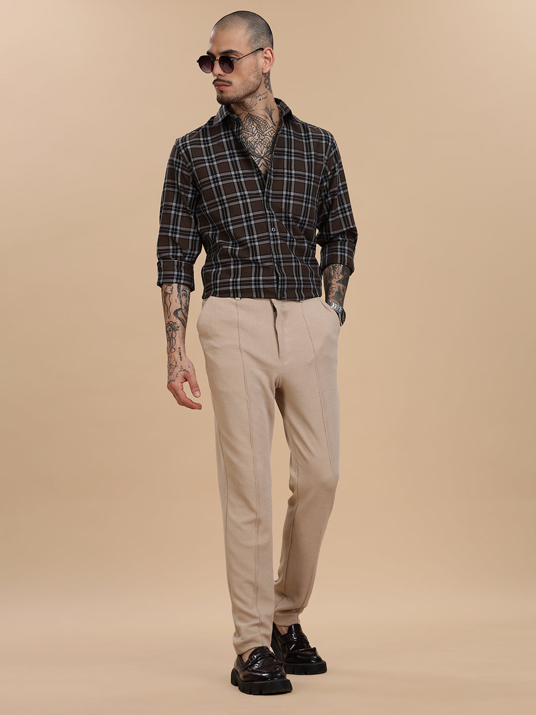 Oxford Brown Checks Cotton Shirt