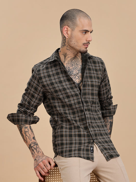 Dobby Checks Bottle Green Cotton Shirt