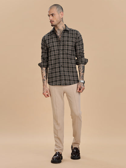 Dobby Checks Bottle Green Cotton Shirt