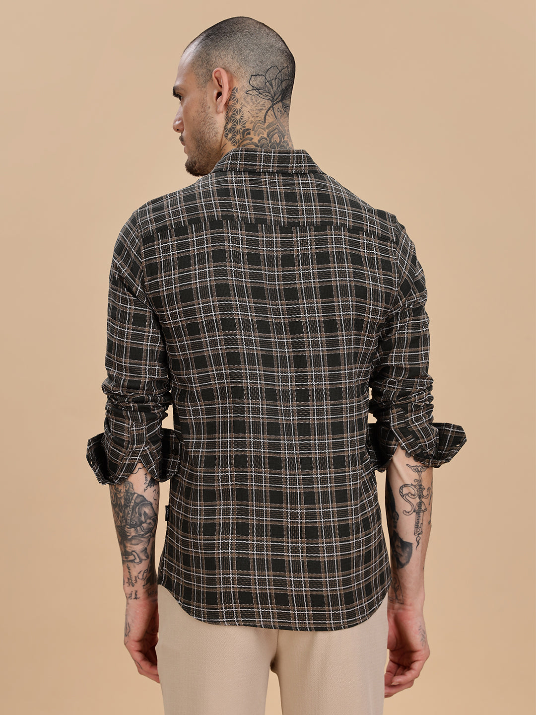 Dobby Checks Bottle Green Cotton Shirt