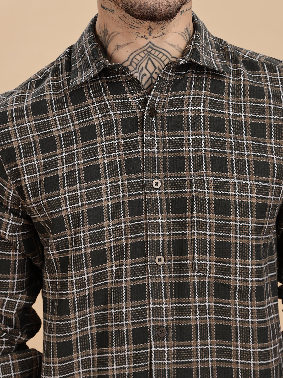 Dobby Checks Bottle Green Cotton Shirt