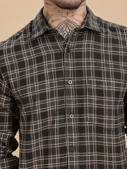 Dobby Checks Bottle Green Cotton Shirt