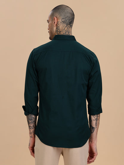Solid Bottle Green Casual Shirt