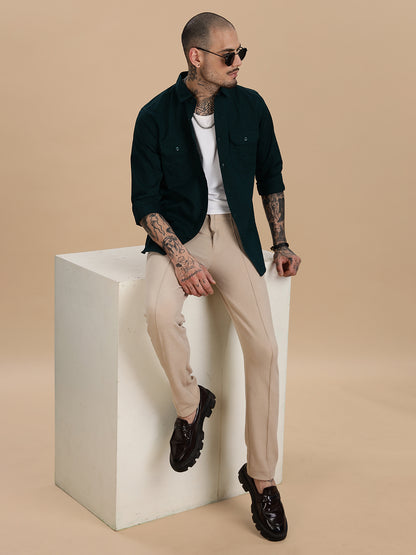 Solid Bottle Green Casual Shirt