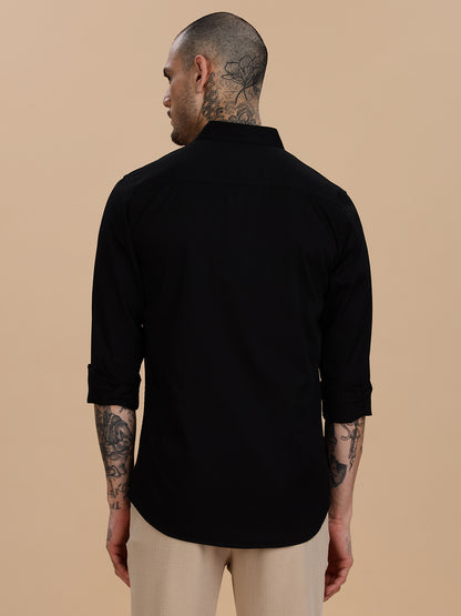 Double Pocket Black Casual Shirt