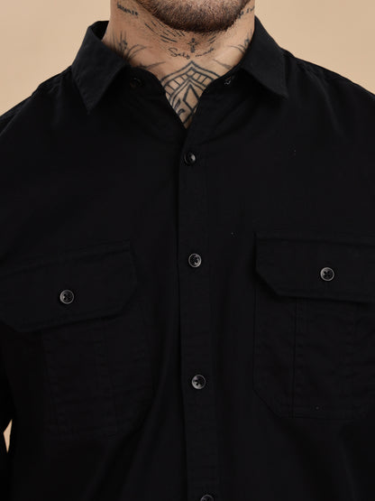 Double Pocket Black Casual Shirt