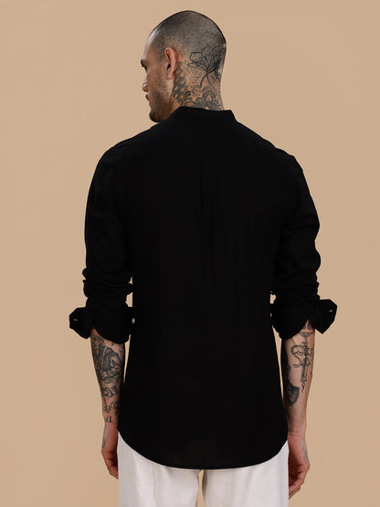 Black Linen Regular Fit Casual Shirt