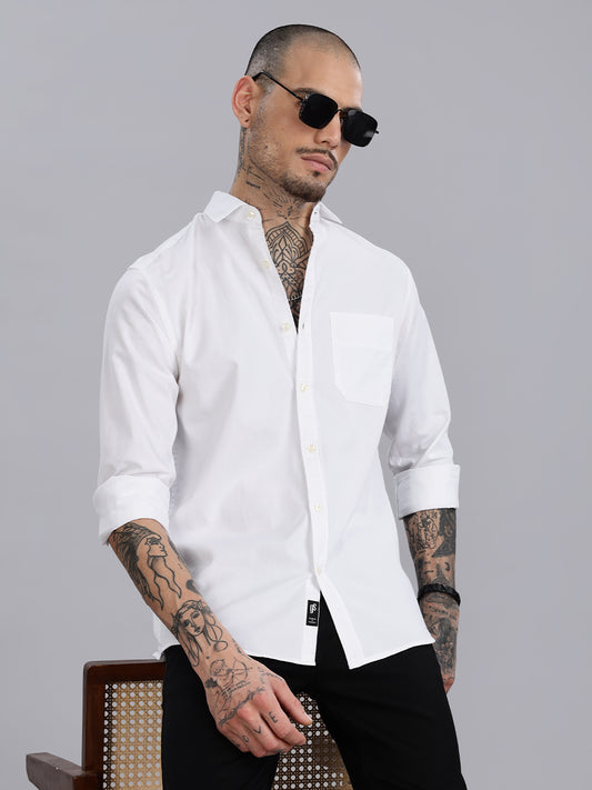 Regular Fit White Cotton Shirt