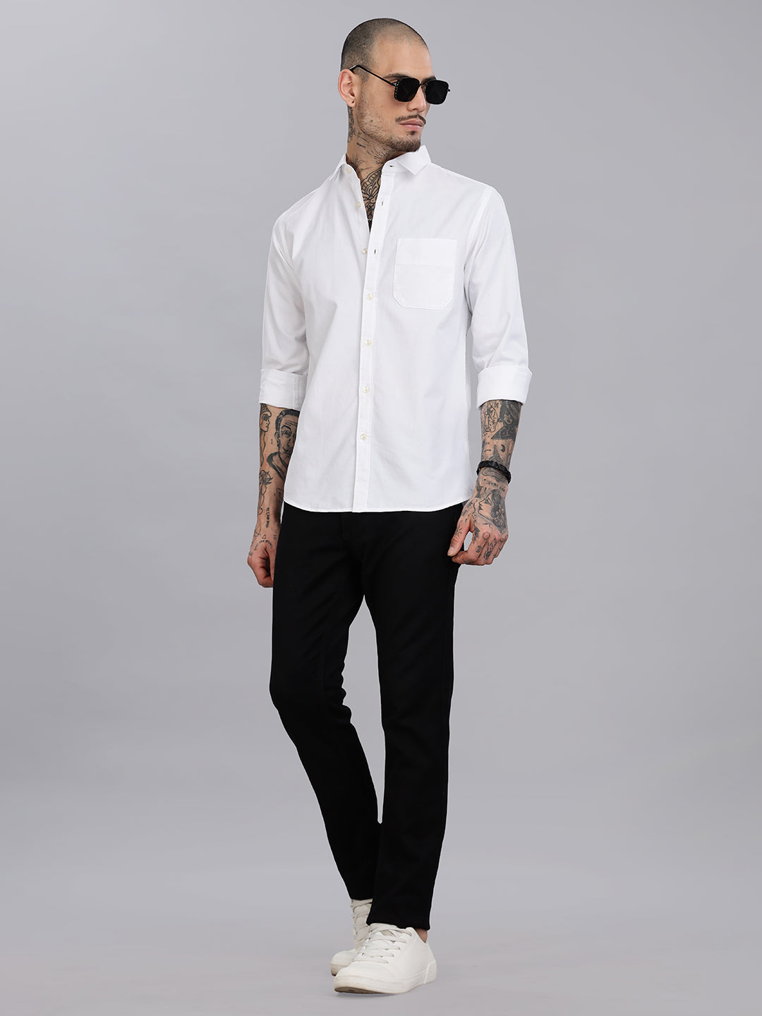 Regular Fit White Cotton Shirt