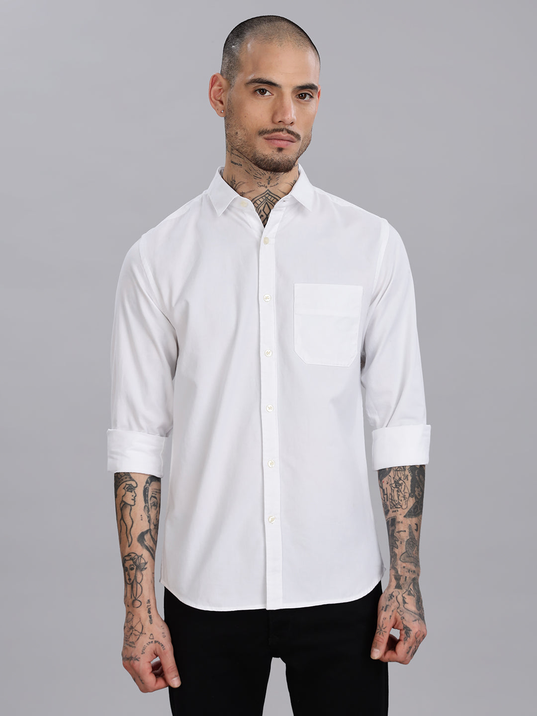 Regular Fit White Cotton Shirt