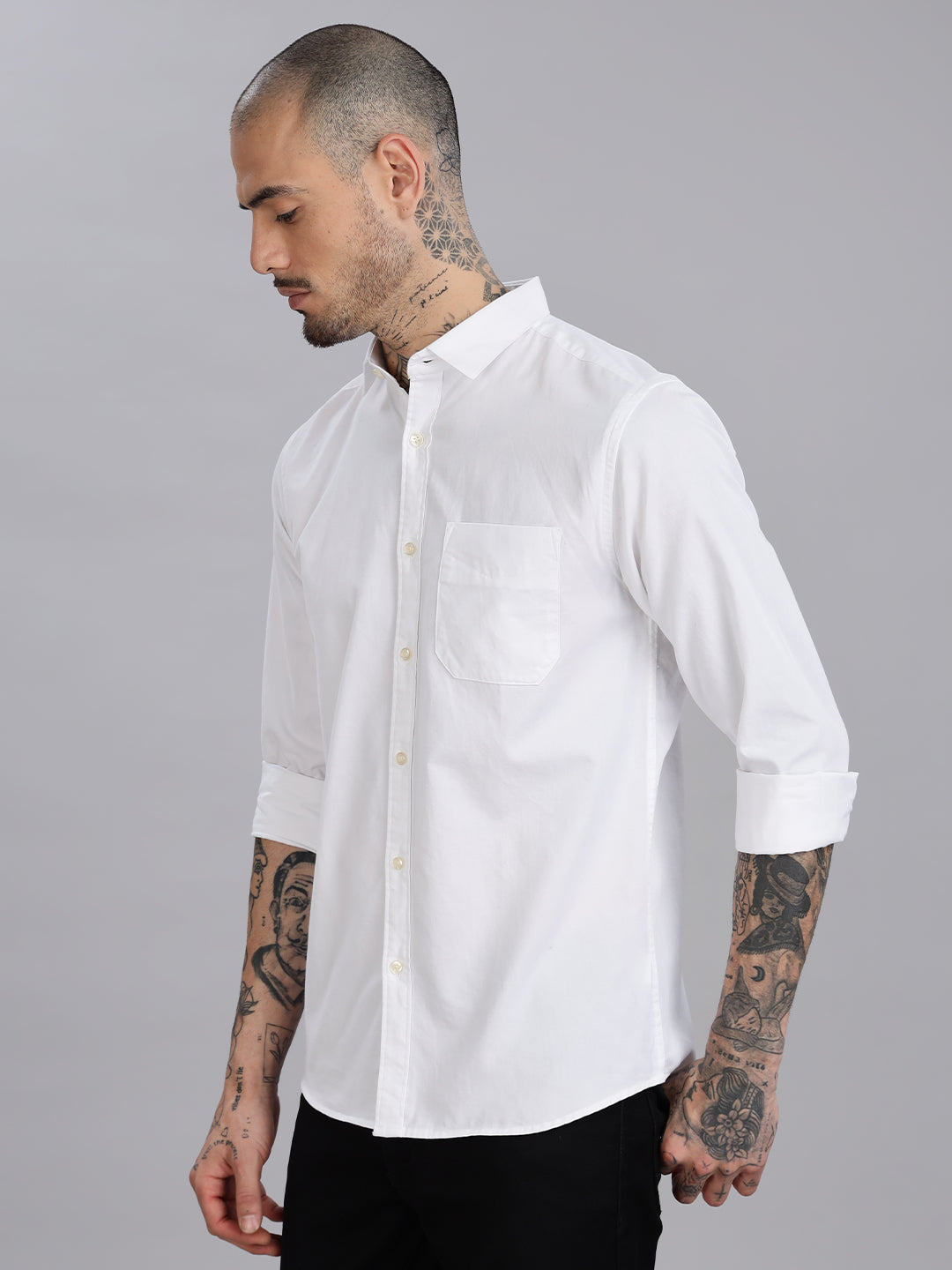 Regular Fit White Cotton Shirt