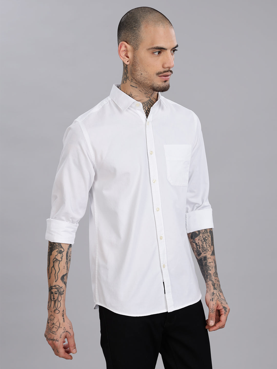 Regular Fit White Cotton Shirt