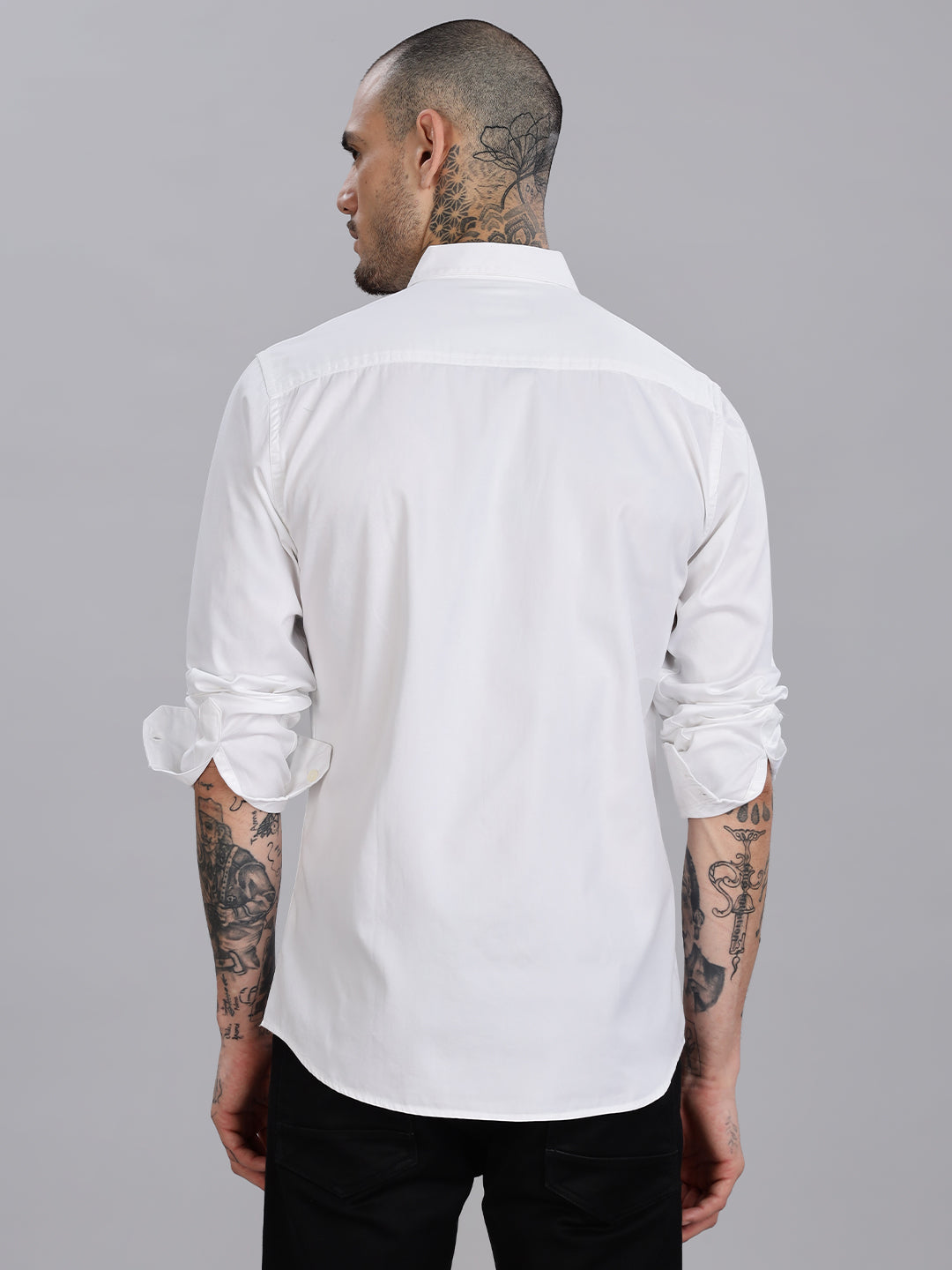 White Solid Cotton Casual Shirt