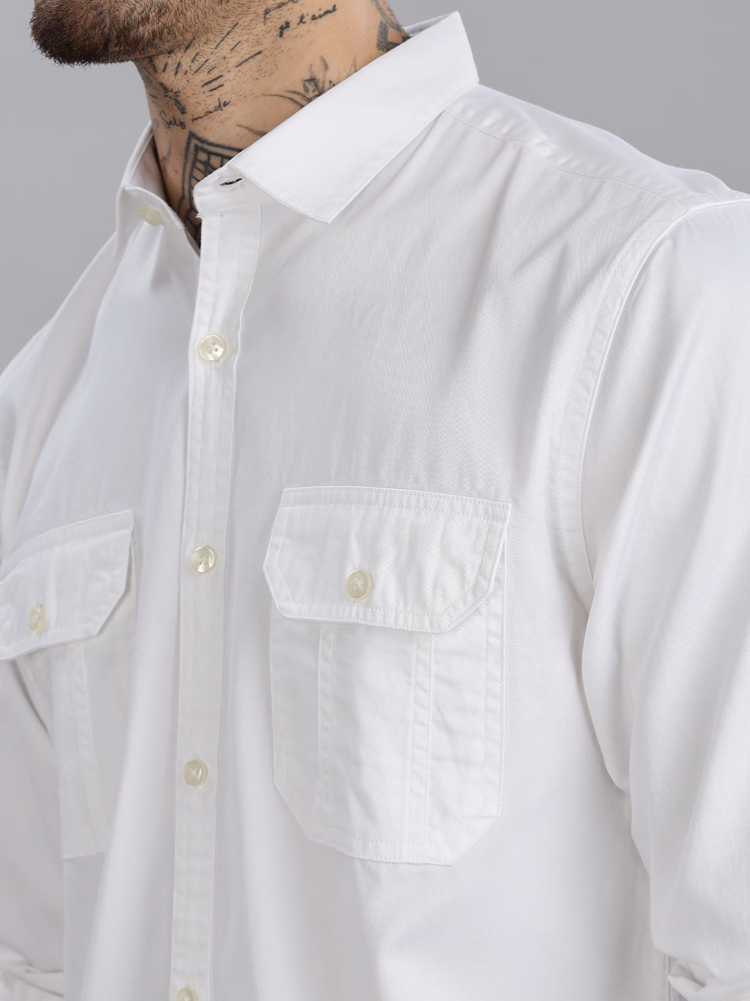 White Solid Cotton Casual Shirt