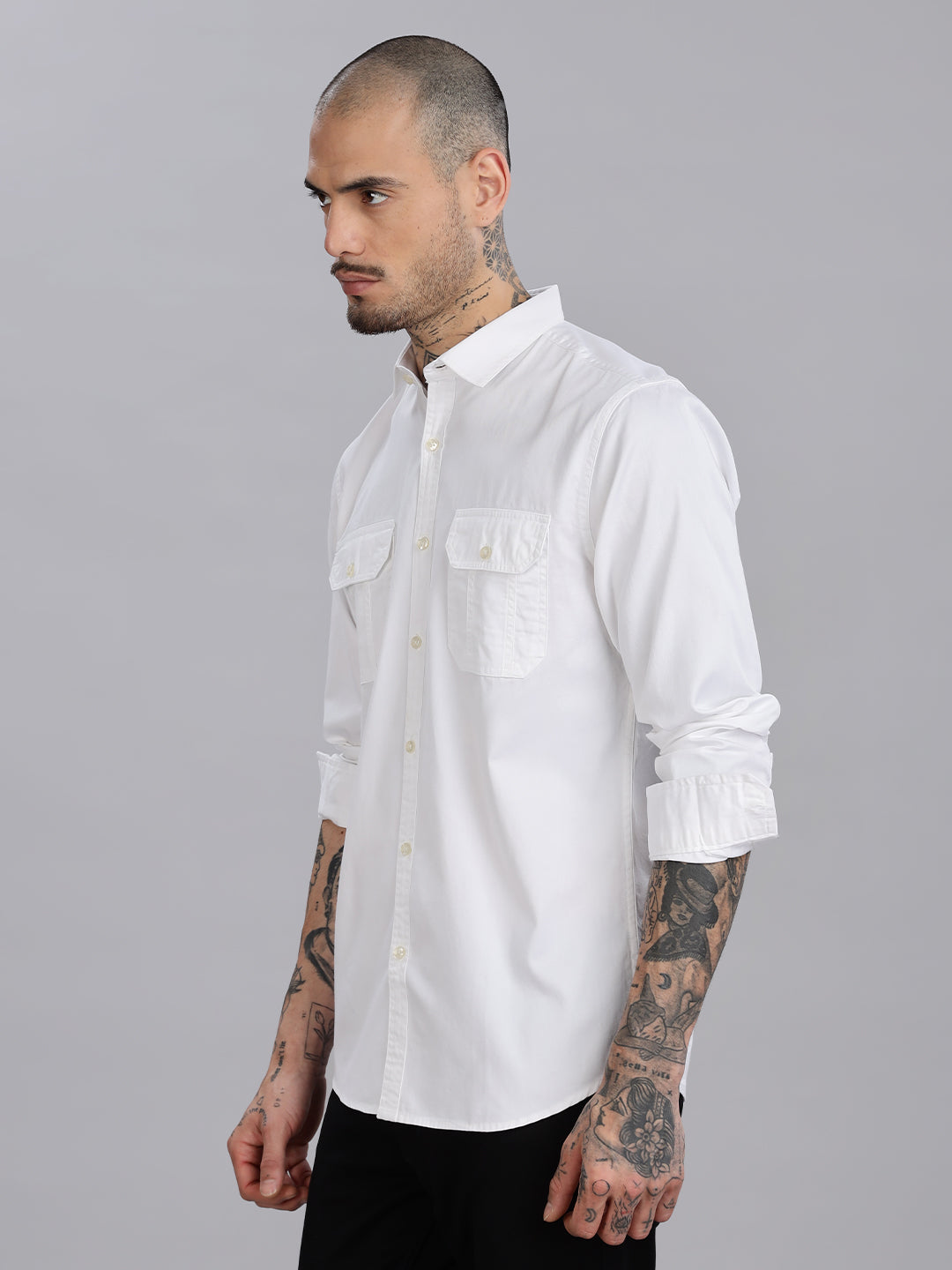 White Solid Cotton Casual Shirt