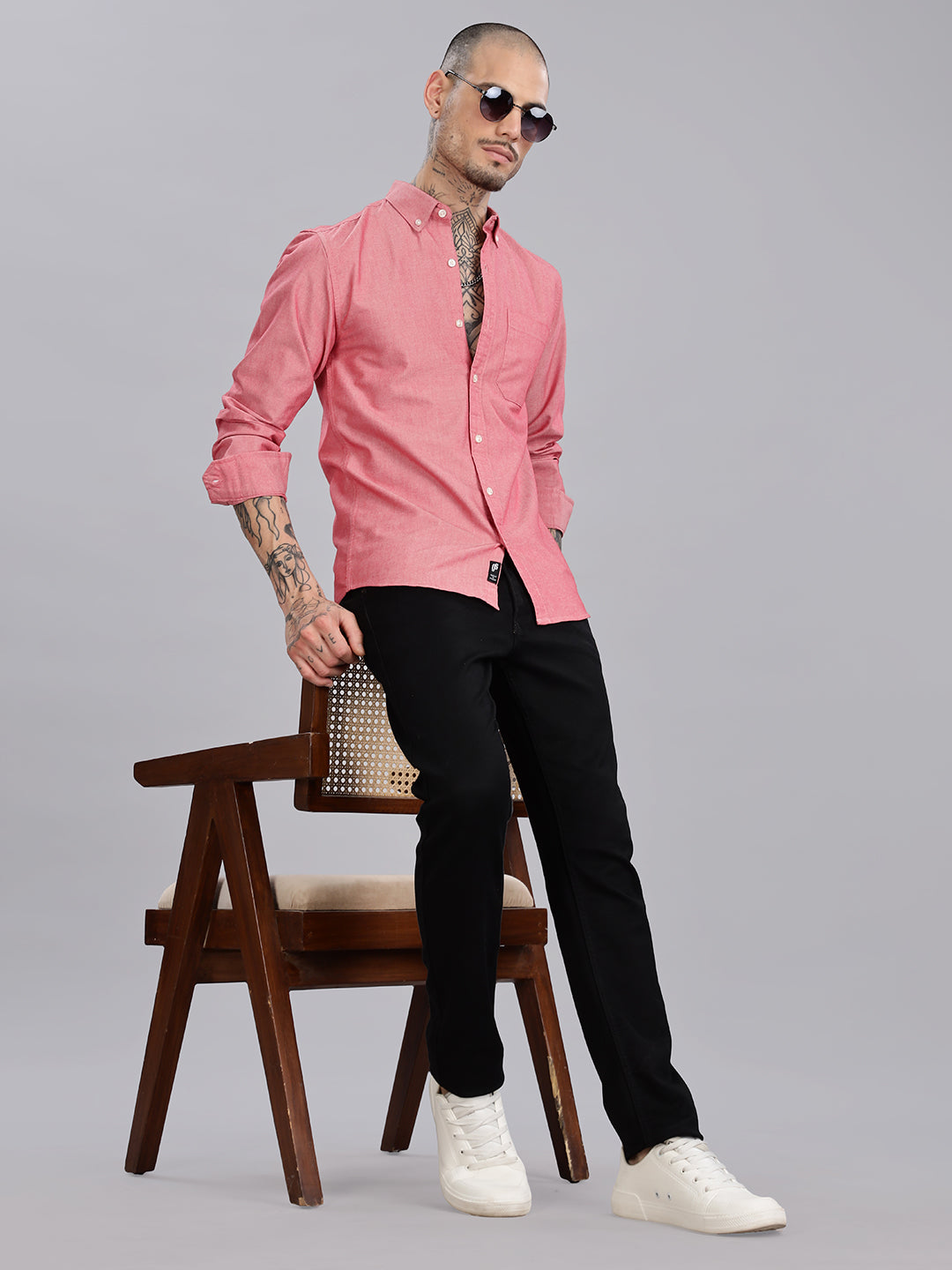 Solid Button Down Oxford Red Shirt