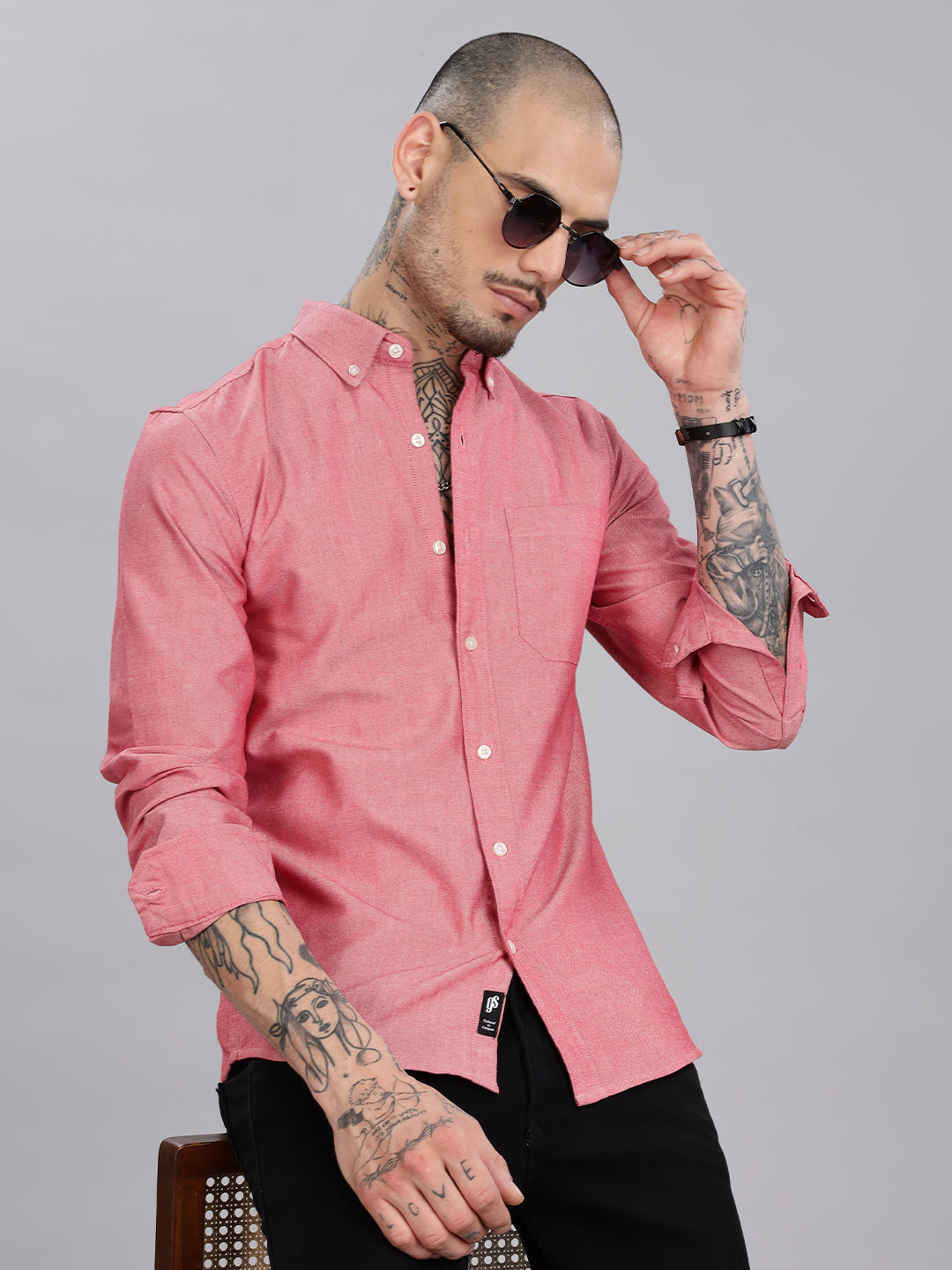Solid Button Down Oxford Red Shirt