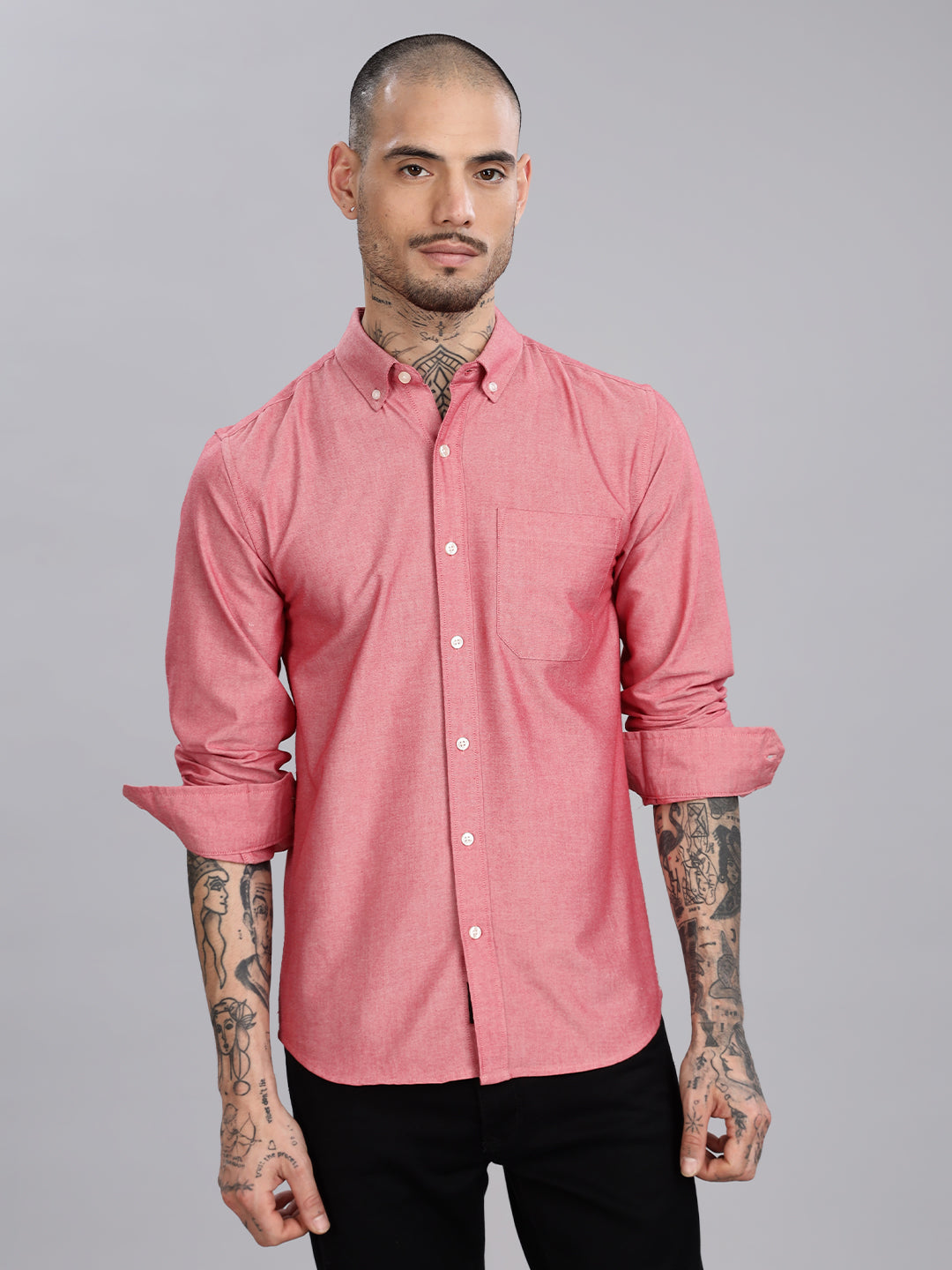 Solid Button Down Oxford Red Shirt