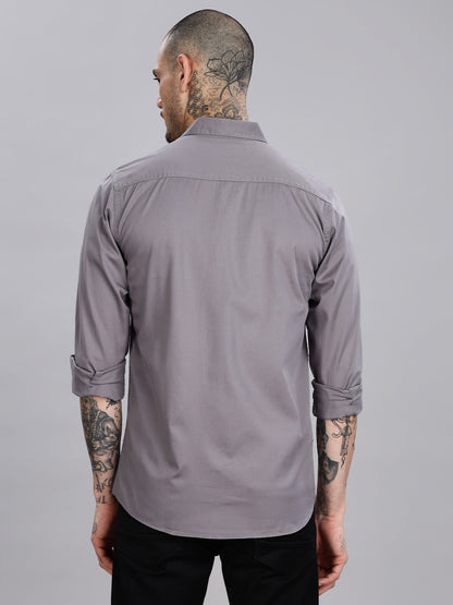 Double Pocket Grey Casual Shirt