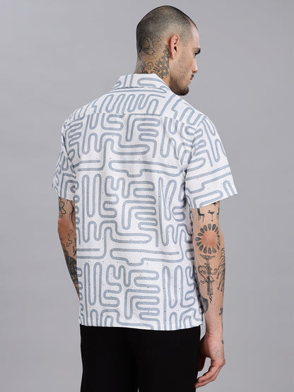White Jacquard Cotton Blend Shirt