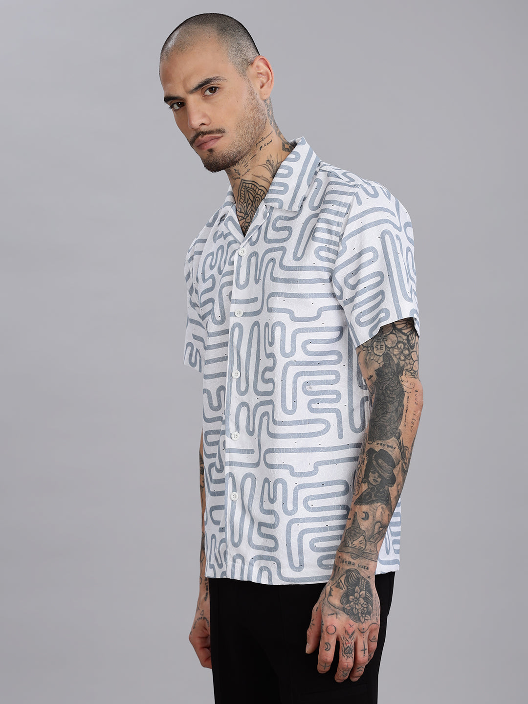 White Jacquard Cotton Blend Shirt
