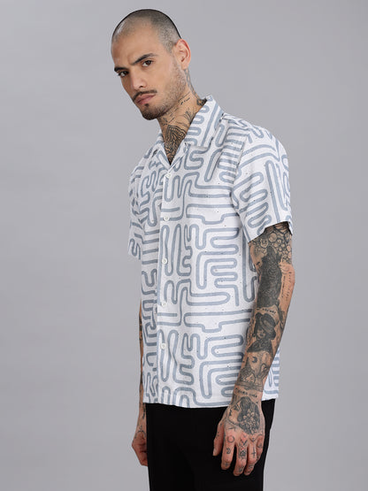 White Jacquard Cotton Blend Shirt