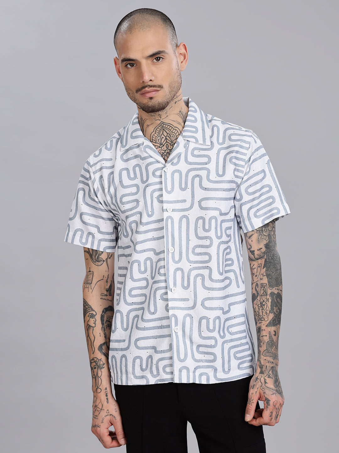 White Jacquard Cotton Blend Shirt