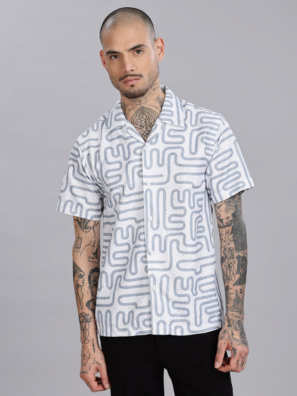 White Jacquard Cotton Blend Shirt