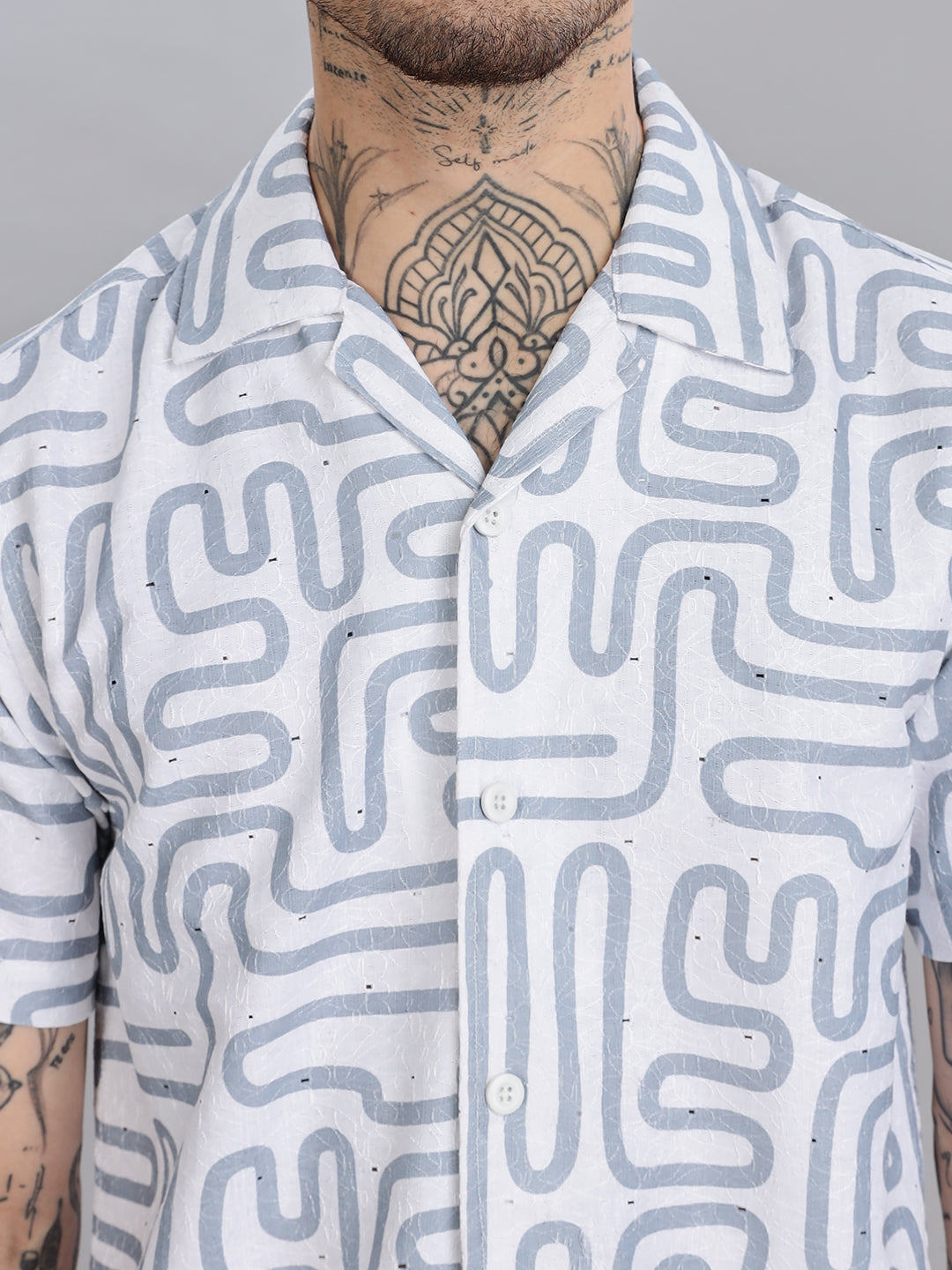 White Jacquard Cotton Blend Shirt