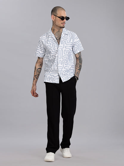 White Jacquard Cotton Blend Shirt