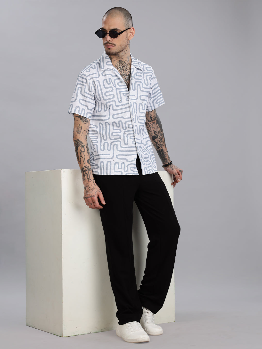 White Jacquard Cotton Blend Shirt