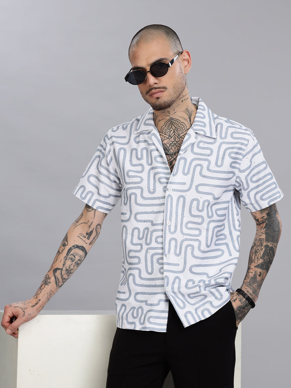 White Jacquard Cotton Blend Shirt