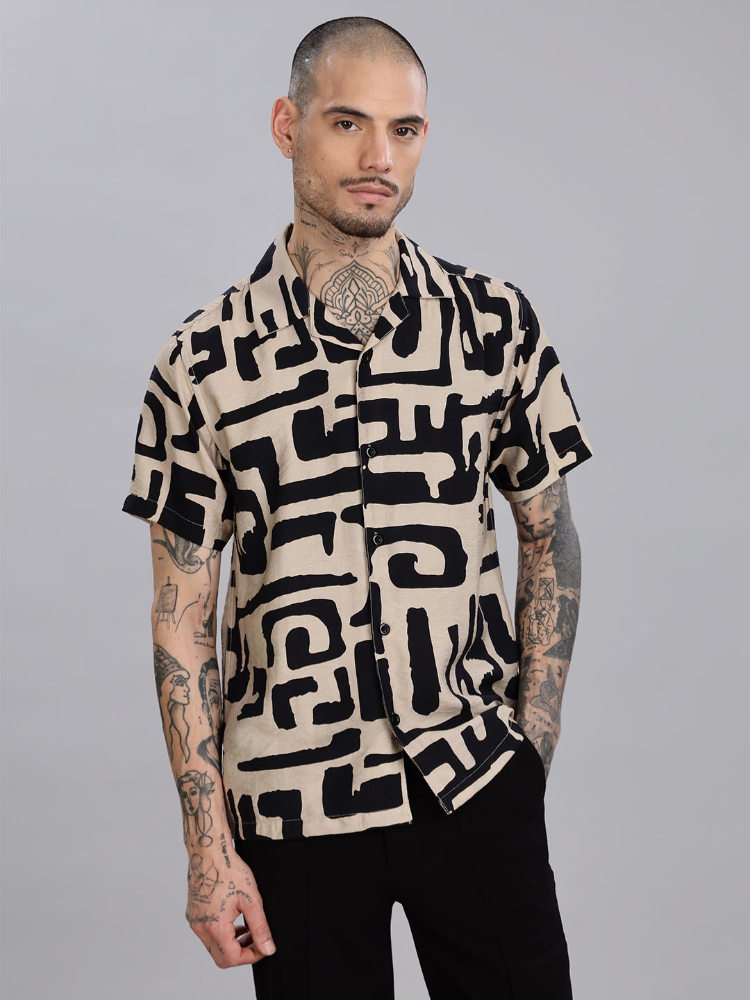 Printed Viscose Beige Casual Shirt