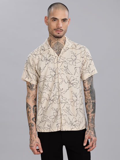 Beige Cotton Printed Shirt
