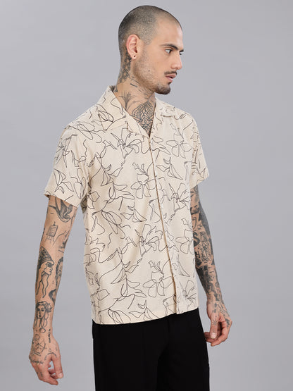 Beige Cotton Printed Shirt