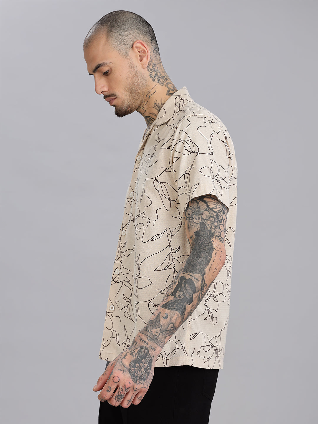 Beige Cotton Printed Shirt