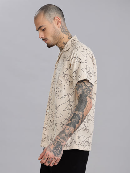 Beige Cotton Printed Shirt