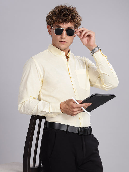 Regular Fit Yellow Linen Cotton Shirt