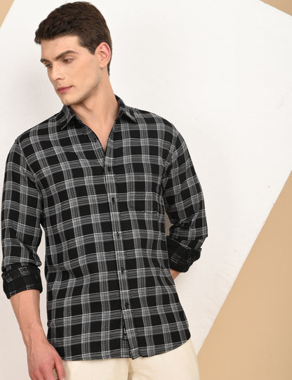Dobby Checks Black Cotton Shirt