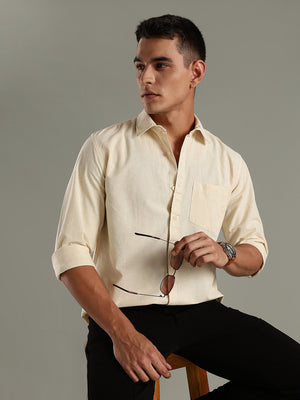 Men Yellow Cotton Linen Solid Shirt
