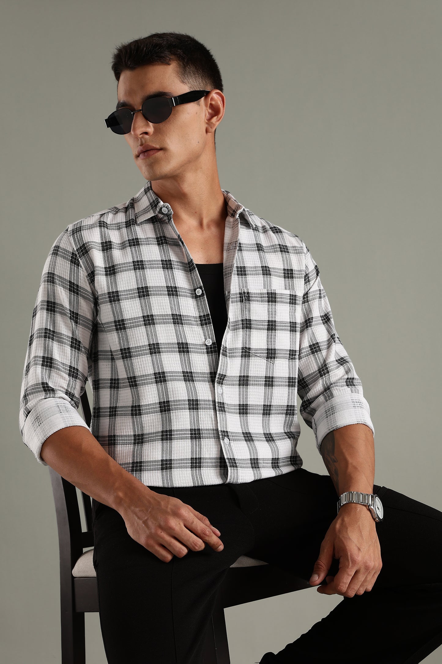 Dobby Checks White Cotton Shirt