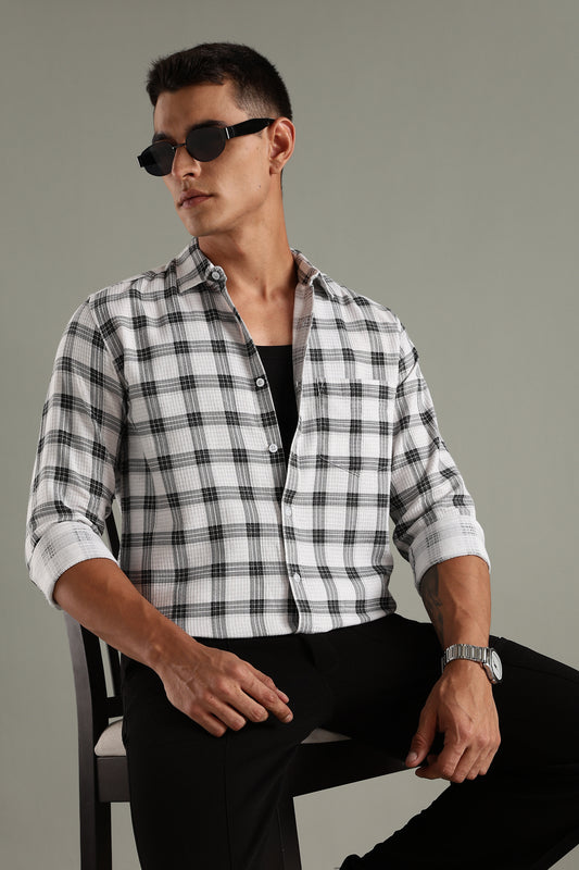Dobby Checks White Cotton Shirt