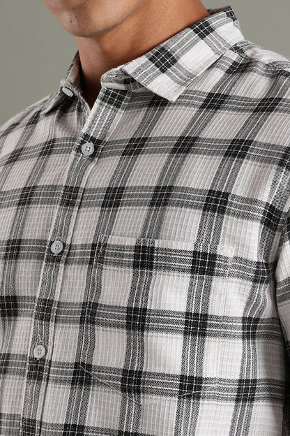 Dobby Checks White Cotton Shirt