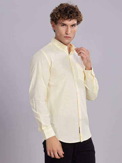Regular Fit Yellow Linen Cotton Shirt
